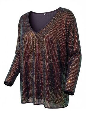 Sparkle Knit V-Neck Tunic - Iridescent